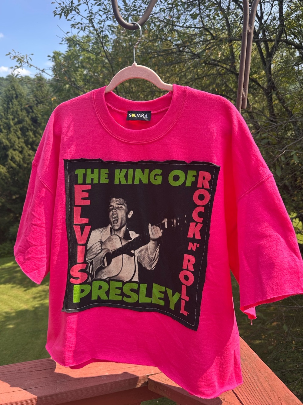 SOJARA Oversized Pink Graphic Elvis Presley Short Sleeve Sweatshirt